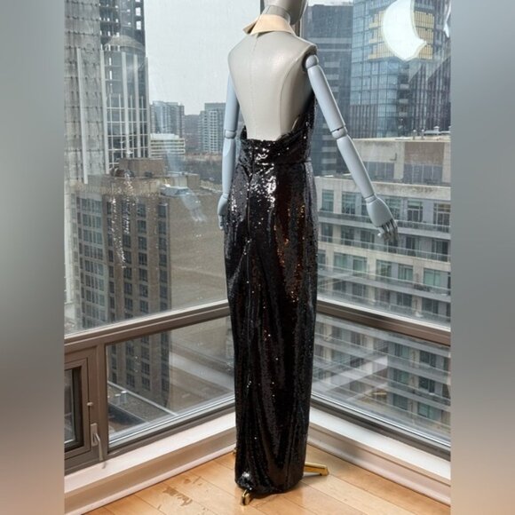 🆕 BRONX & BANCO 🧿 NWOT Wednesday Black Sequin Halterneck Maxi Gown Sz L US 8 - Picture 9 of 14